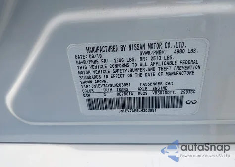 2020 Infiniti Q50 Luxe z USA, uszkodzony, nr VIN JN1EV7AP9LM203951